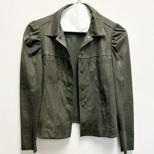 Drew Giselle foil suede green puff sleeve jacket